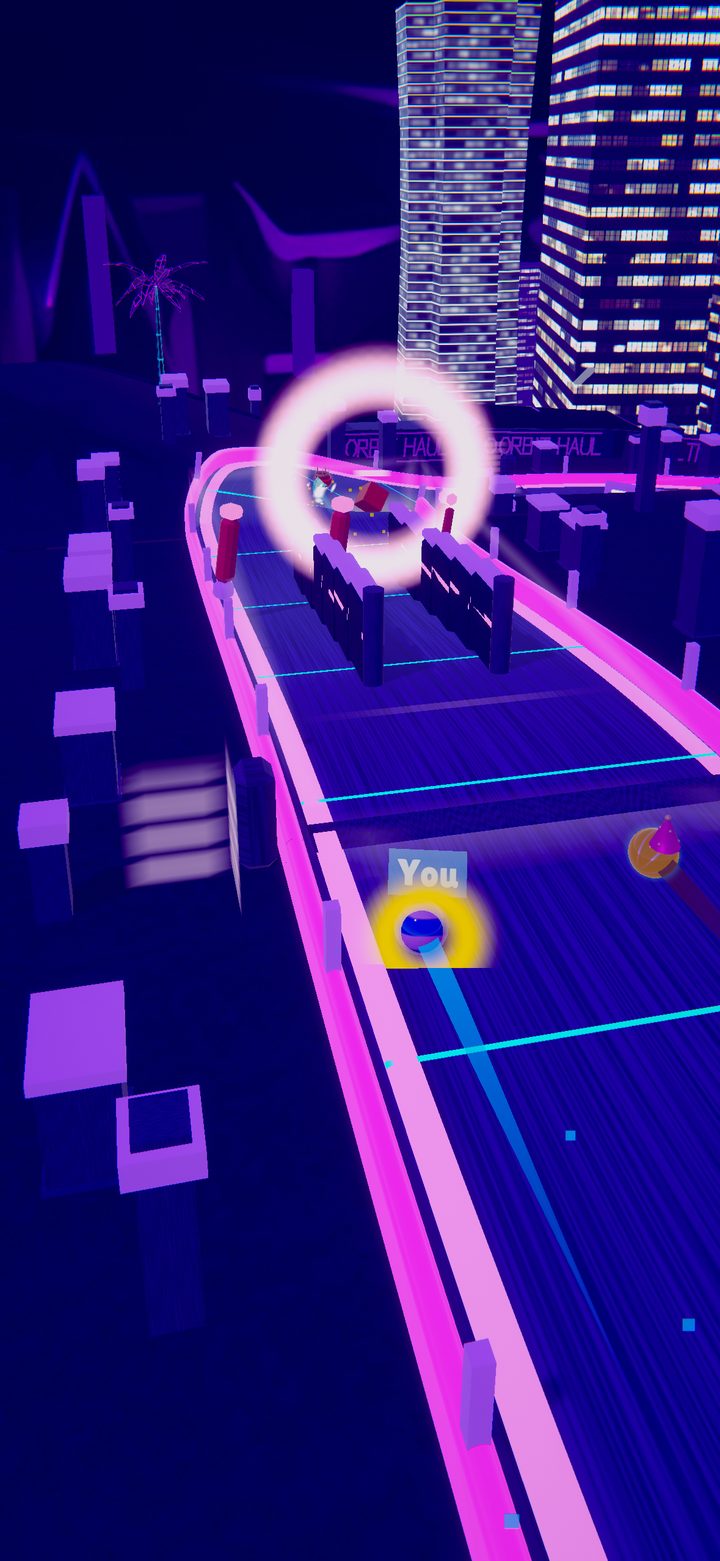 A Neon Circuit track between glowing towers at night